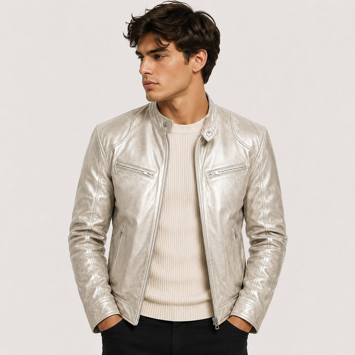 Patrick | Men's Faux Leather Jacket Stand Collar Zip Up