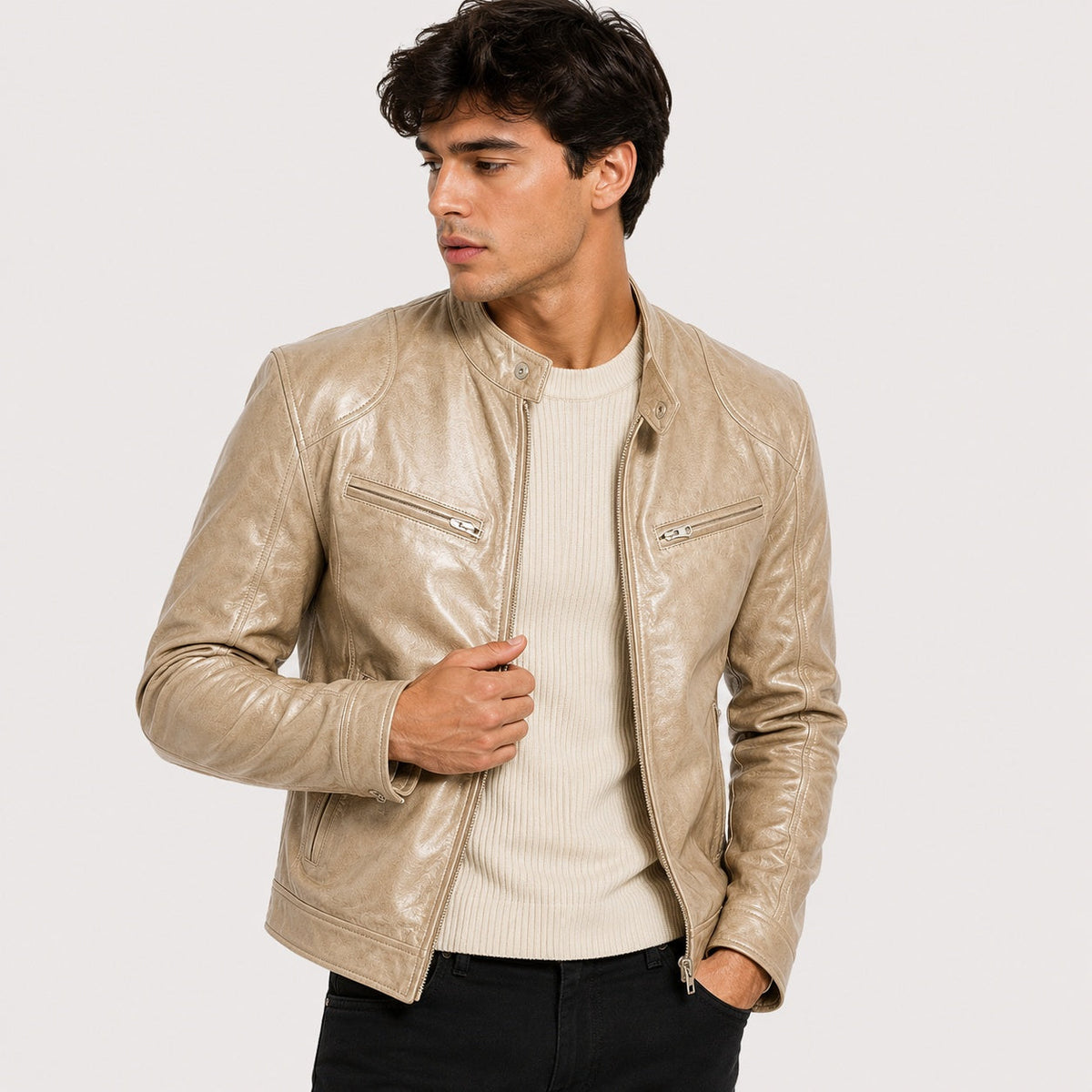 Patrick | Men's Faux Leather Jacket Stand Collar Zip Up