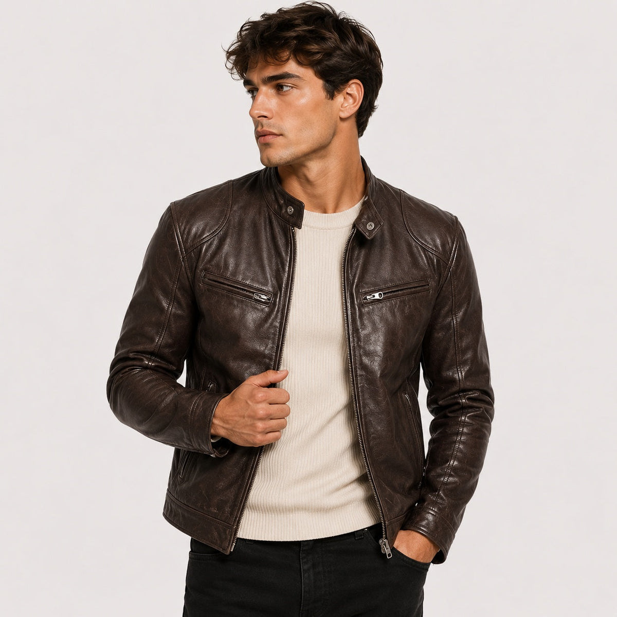 Patrick | Men's Faux Leather Jacket Stand Collar Zip Up