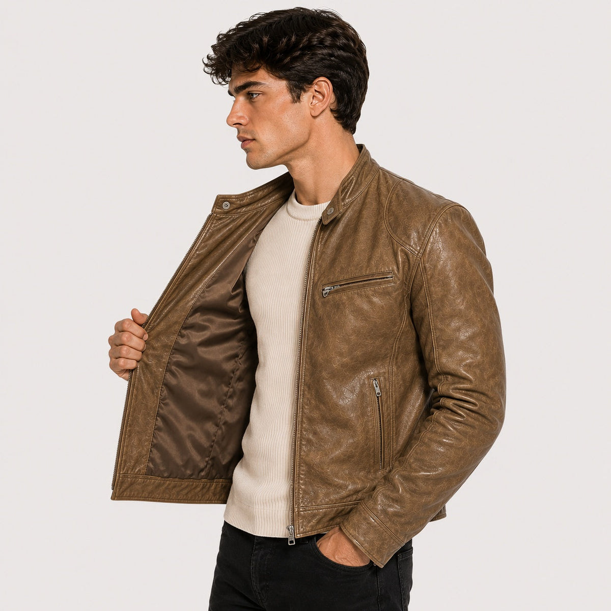 Patrick | Men's Faux Leather Jacket Stand Collar Zip Up