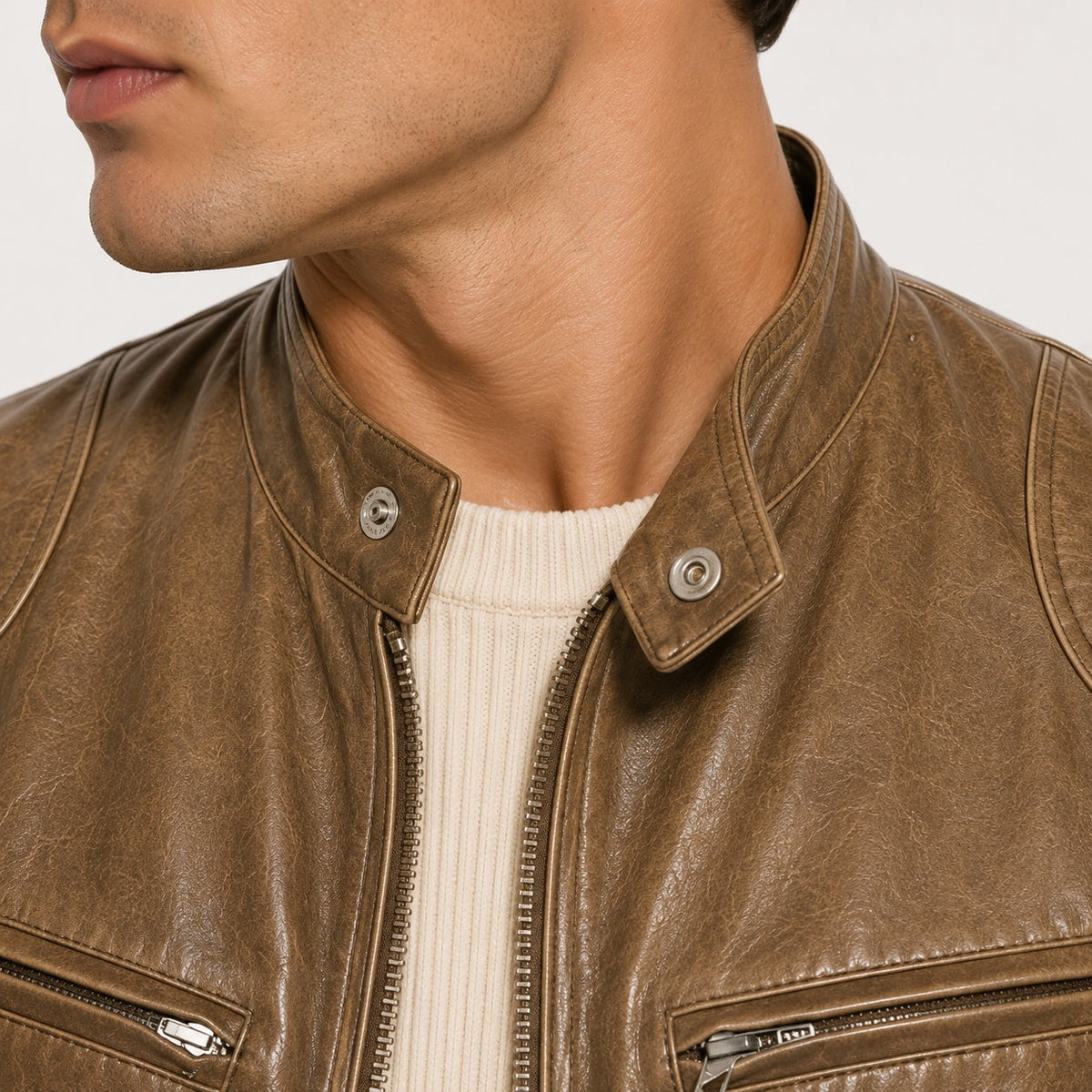 Patrick | Men's Faux Leather Jacket Stand Collar Zip Up