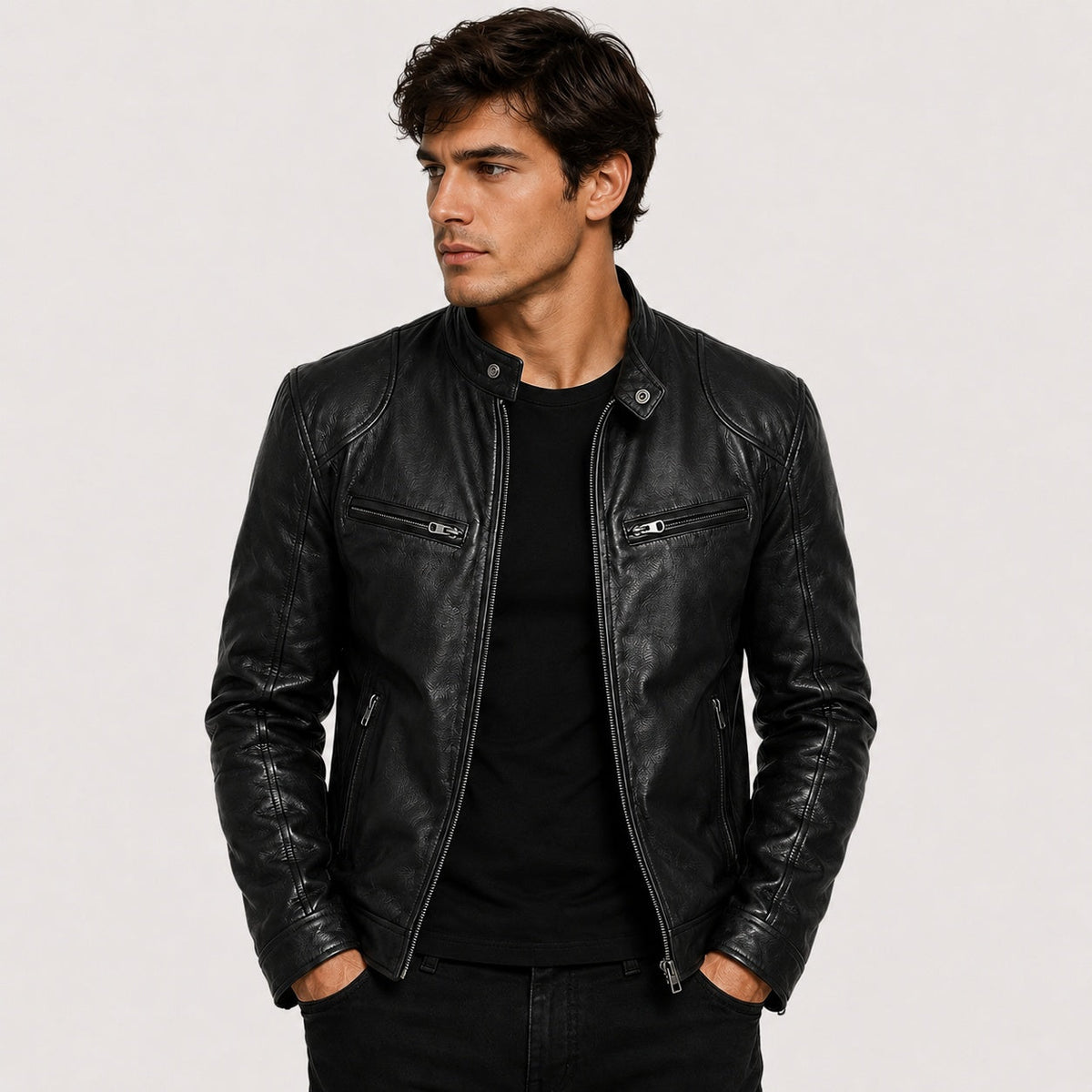 Patrick | Men's Faux Leather Jacket Stand Collar Zip Up