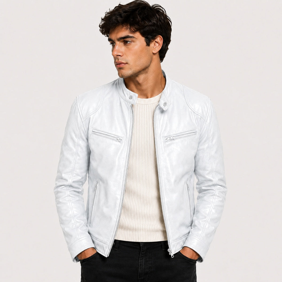 Patrick | Men's Faux Leather Jacket Stand Collar Zip Up