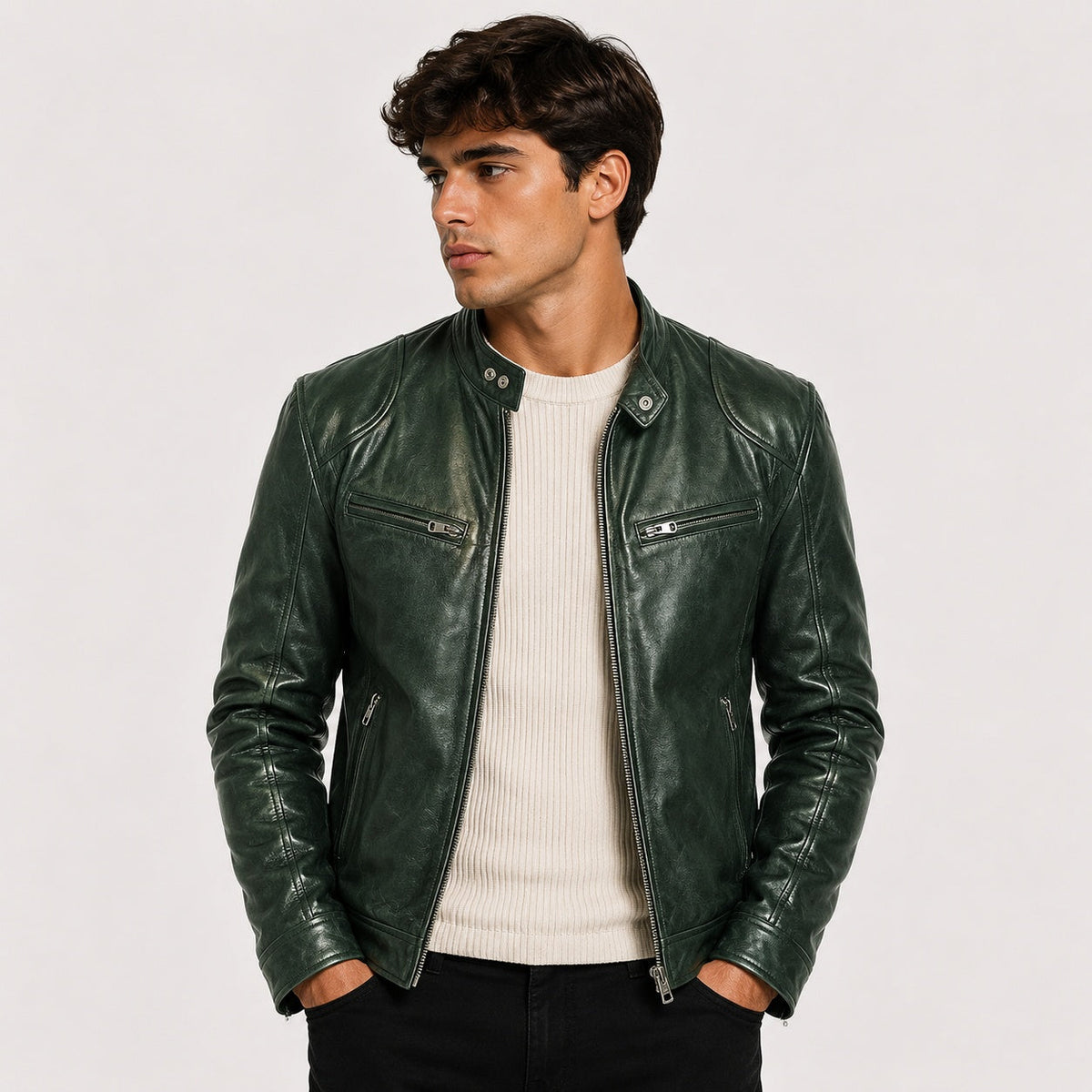 Patrick | Men's Faux Leather Jacket Stand Collar Zip Up