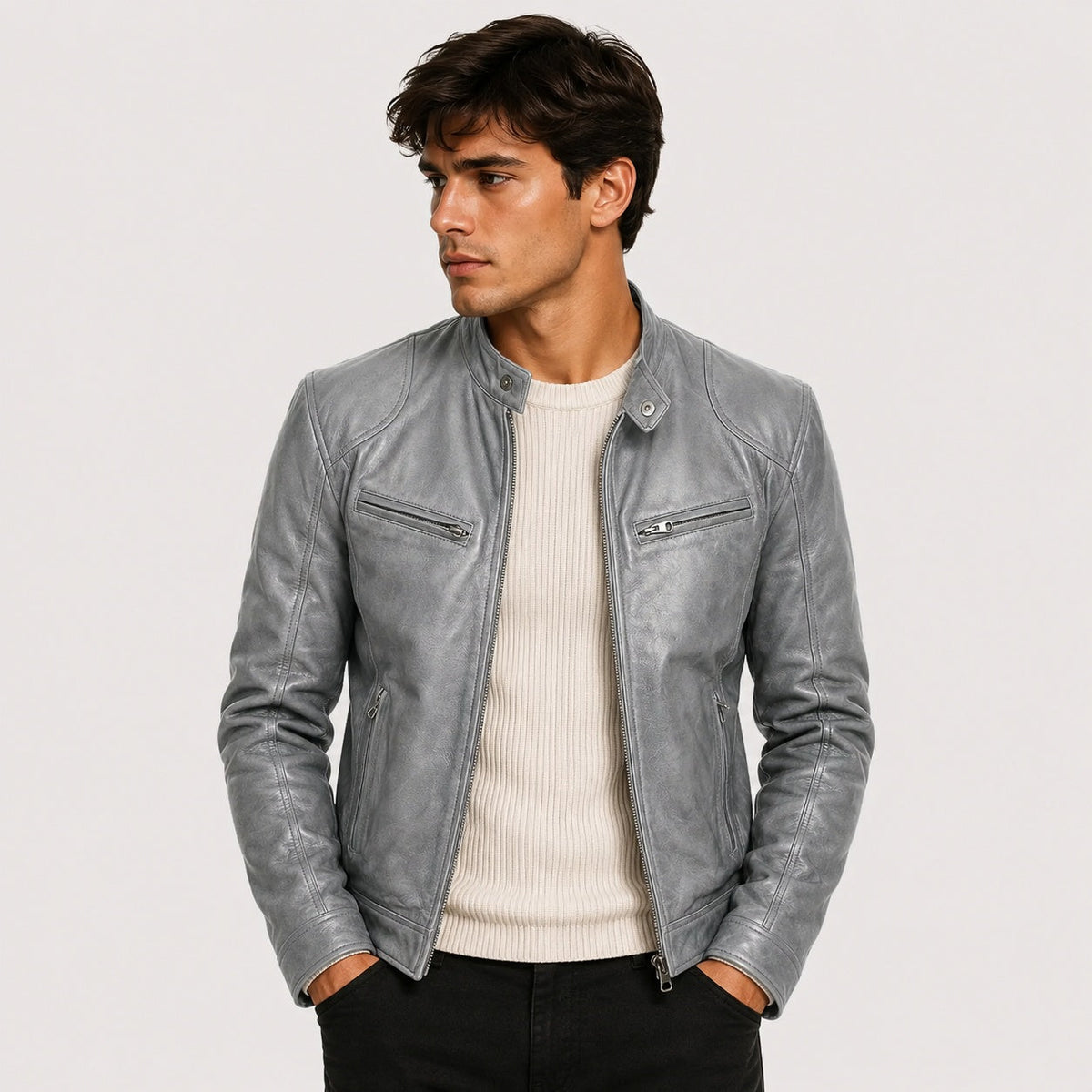 Patrick | Men's Faux Leather Jacket Stand Collar Zip Up