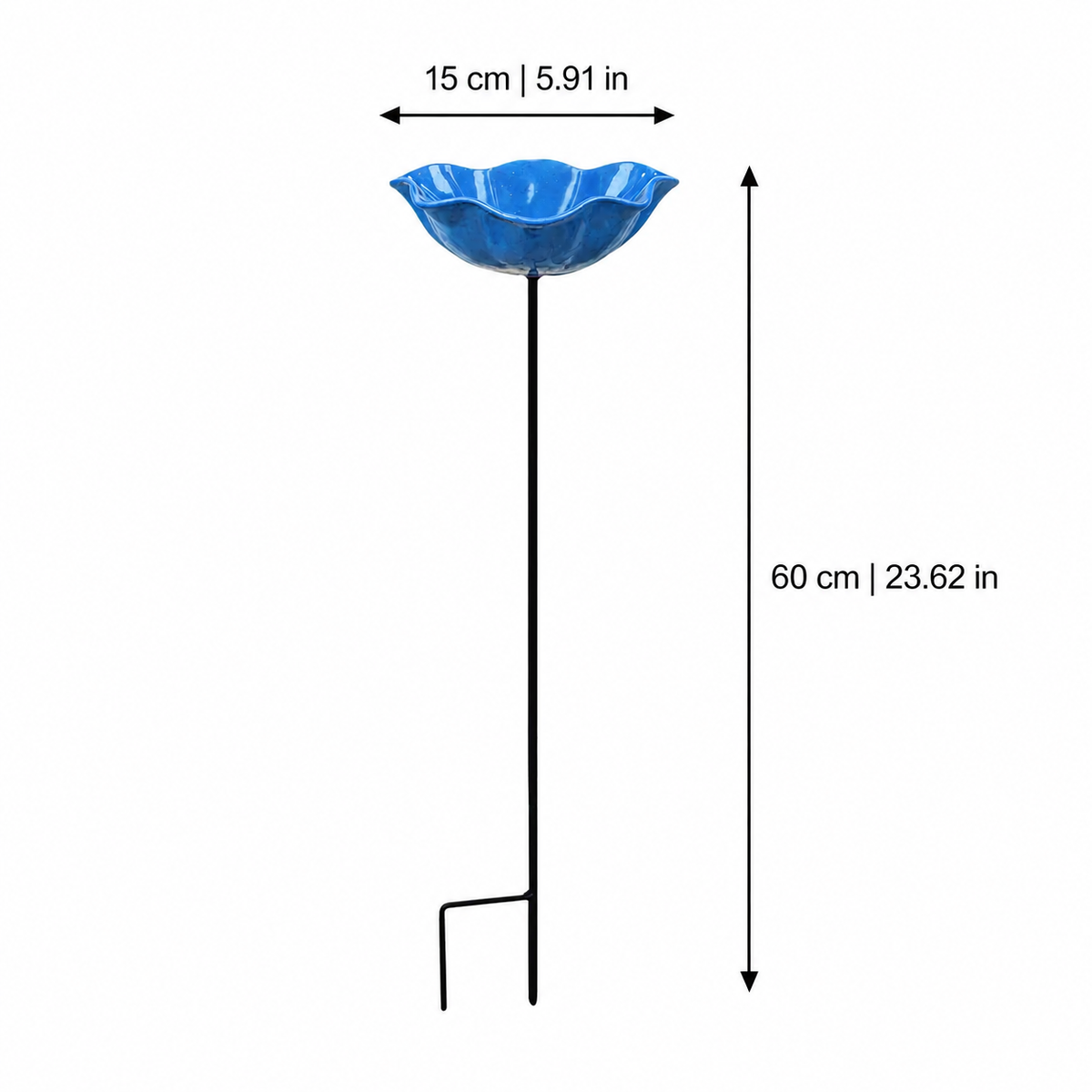 Bird Bath Stake with Flower-Shaped Bowl and Double Pronged Ground