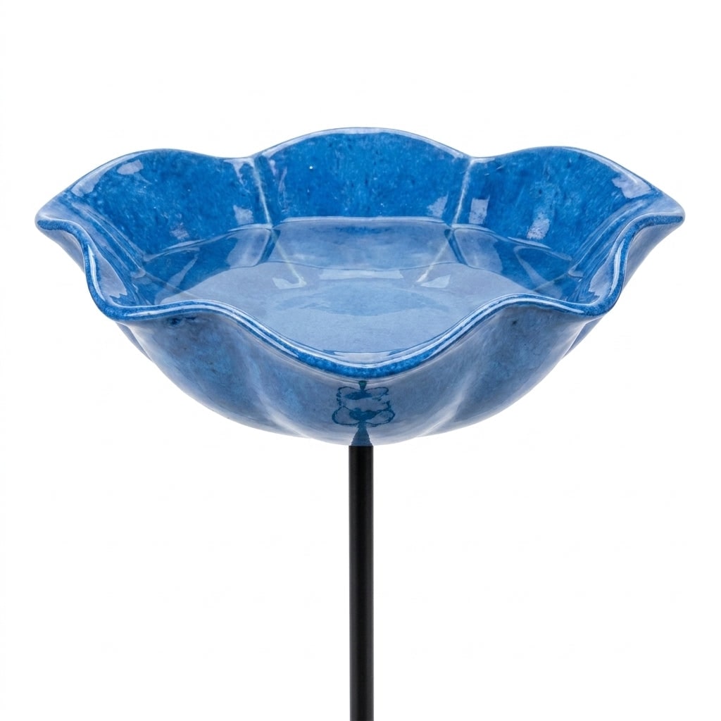 Bird Bath Stake with Flower-Shaped Bowl and Double Pronged Ground