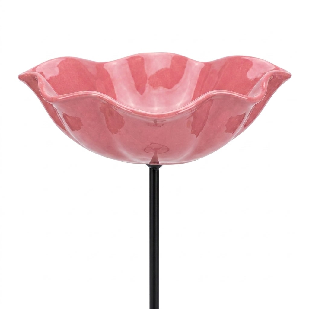 Bird Bath Stake with Flower-Shaped Bowl and Double Pronged Ground