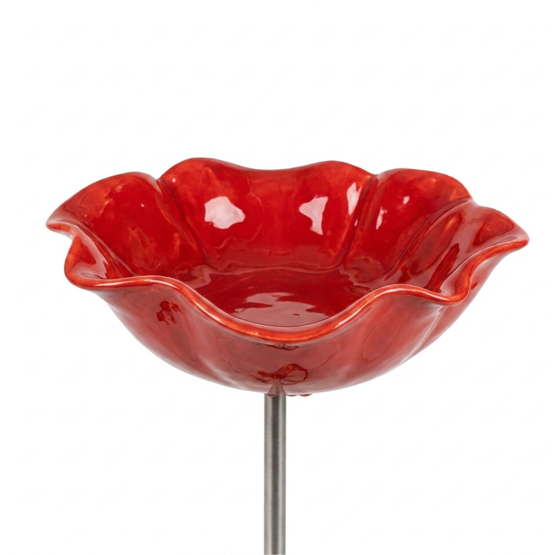 Bird Bath Stake with Flower-Shaped Bowl and Double Pronged Ground