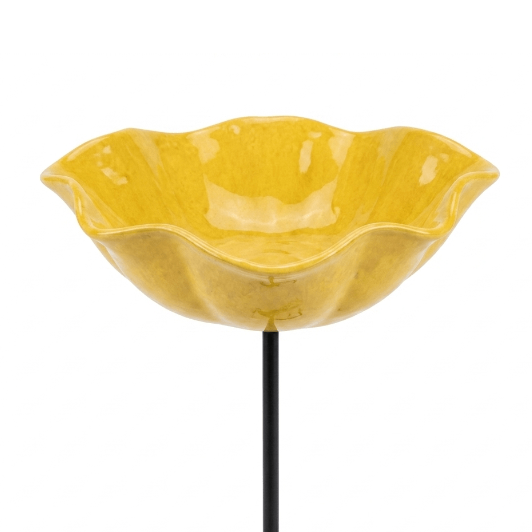 Bird Bath Stake with Flower-Shaped Bowl and Double Pronged Ground