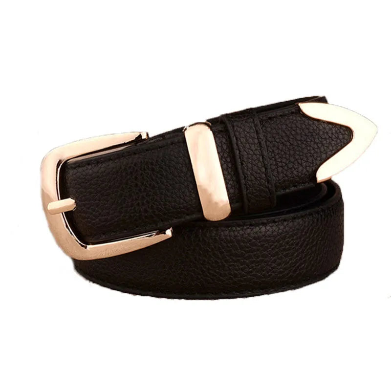 Leather Belt with Gold-Tone Buckle and Textured Finish
