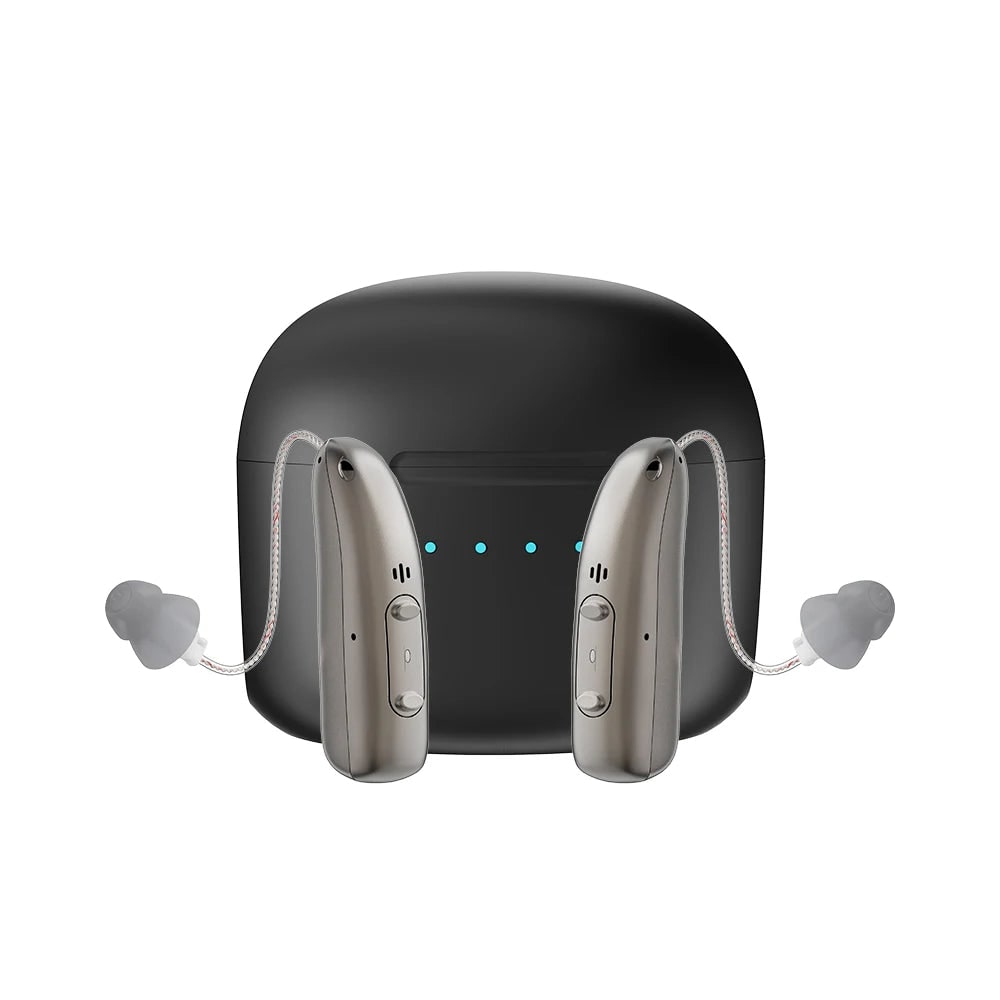 Bluetooth Hearing Aids with Noise Reduction Rechargeable Battery and Behind the Ear Design