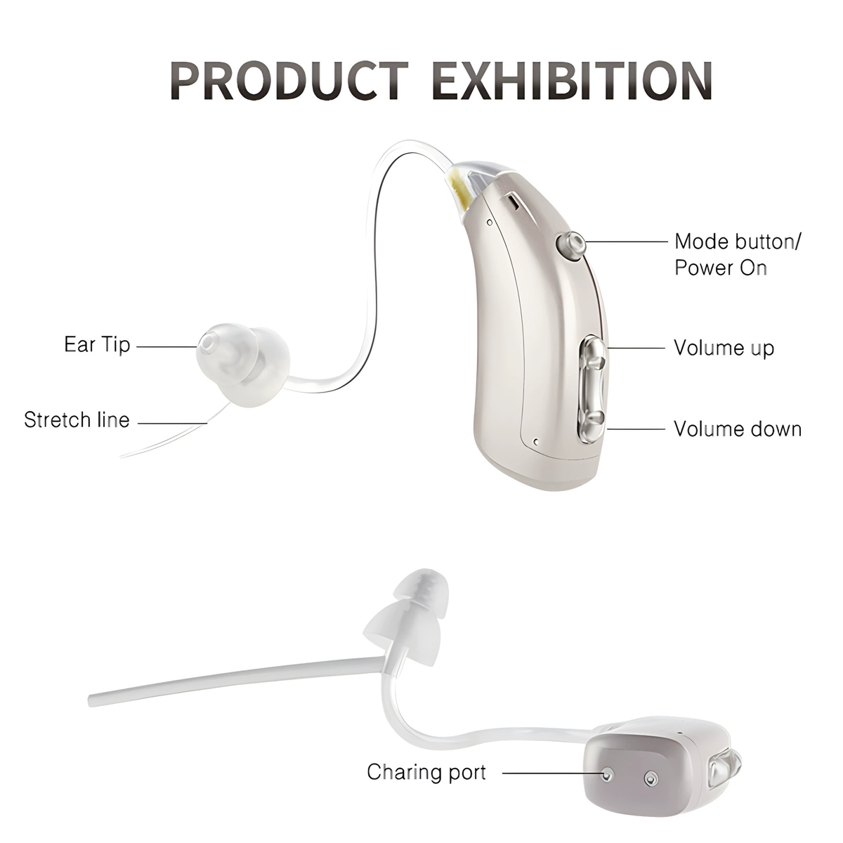 Bluetooth Hearing Aids with Noise Reduction Rechargeable Battery and Behind the Ear Design