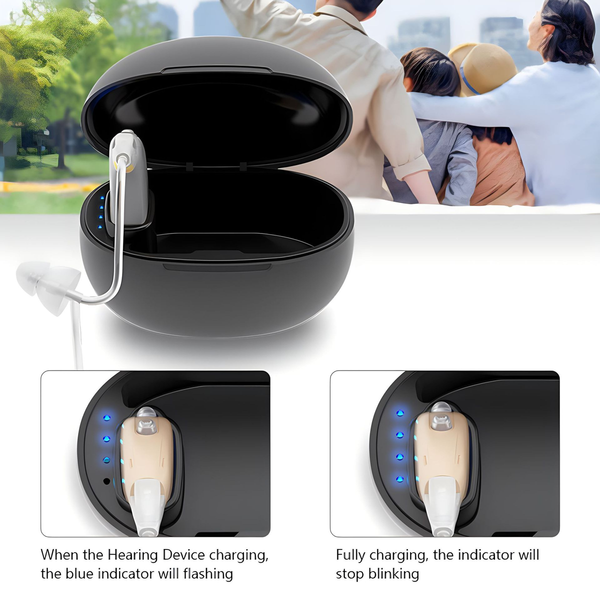 Bluetooth Hearing Aids with Noise Reduction Rechargeable Battery and Behind the Ear Design