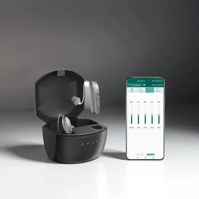 Bluetooth Hearing Aids with Noise Reduction Rechargeable Battery and Behind the Ear Design