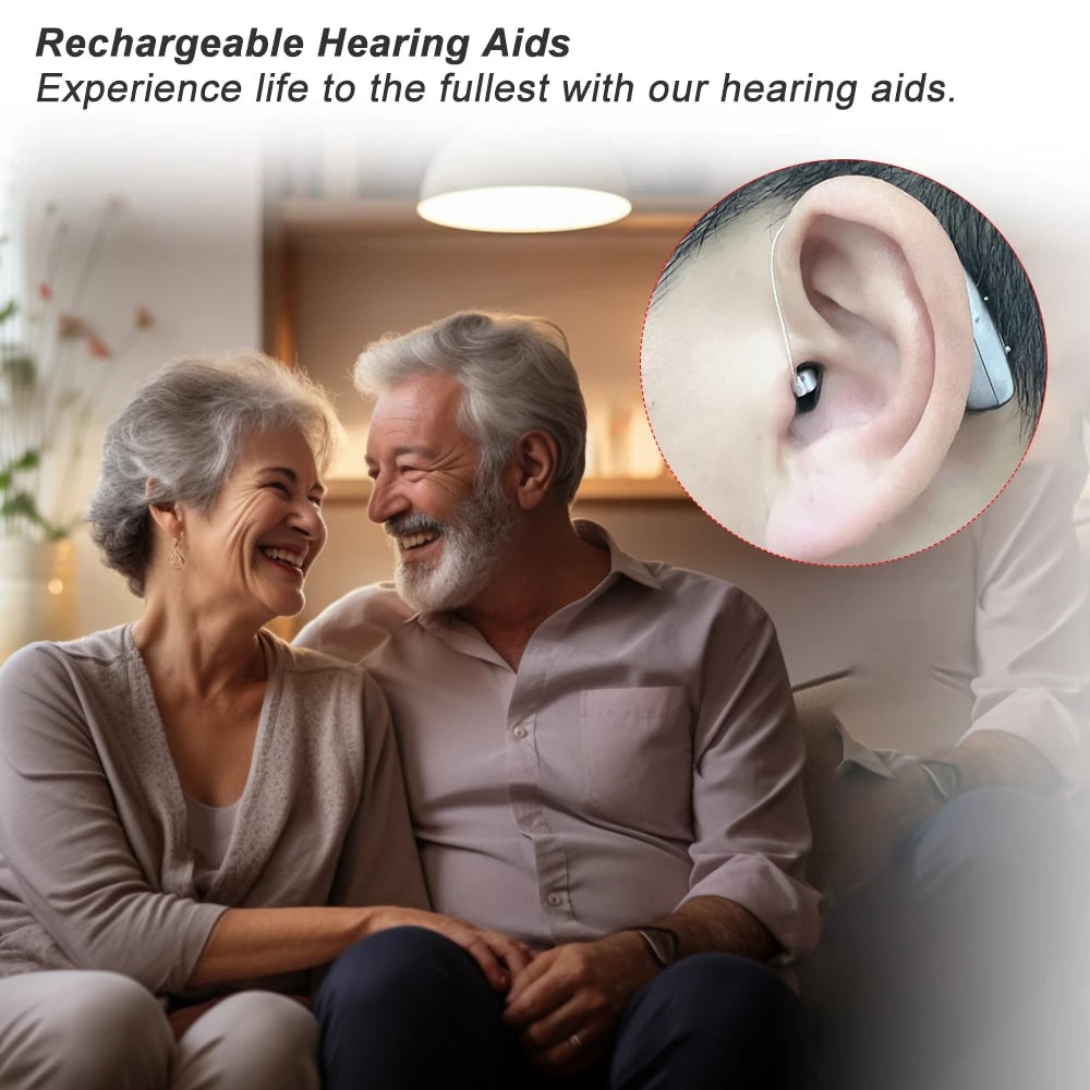 Bluetooth Hearing Aids with Noise Reduction Rechargeable Battery and Behind the Ear Design