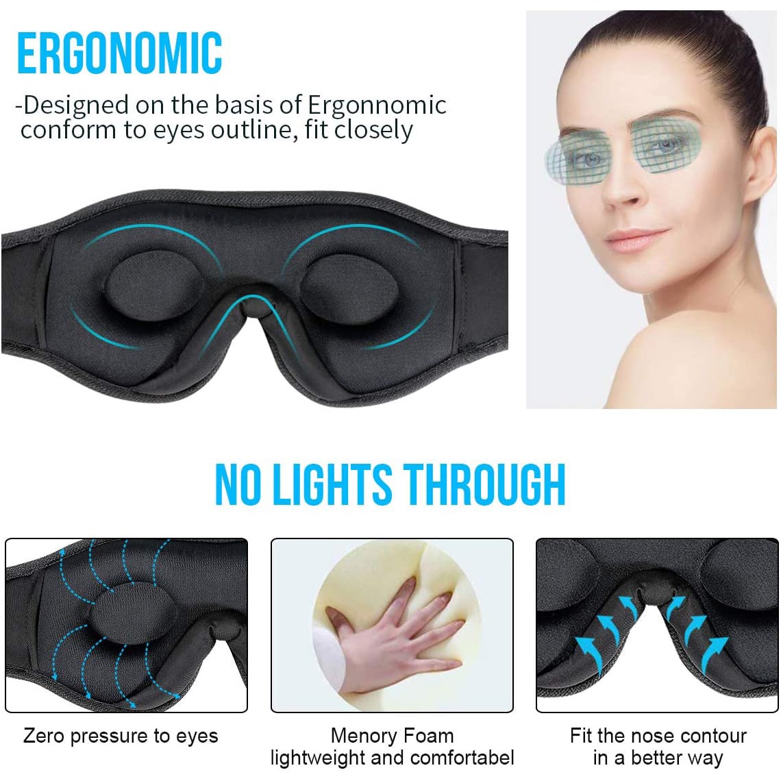 Bluetooth Sleep Mask with 100% Blackout Eye Cups Memory Foam and Built-In Speakers Silk