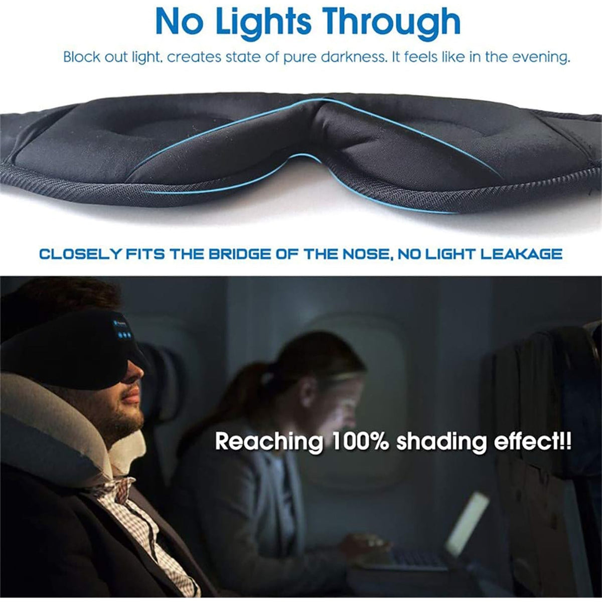Bluetooth Sleep Mask with 100% Blackout Eye Cups Memory Foam and Built-In Speakers Silk