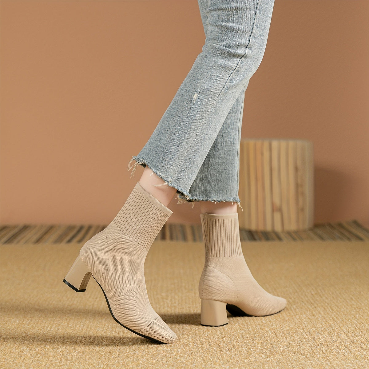 Honeysuckle | Knit Block Heel Ankle Boots