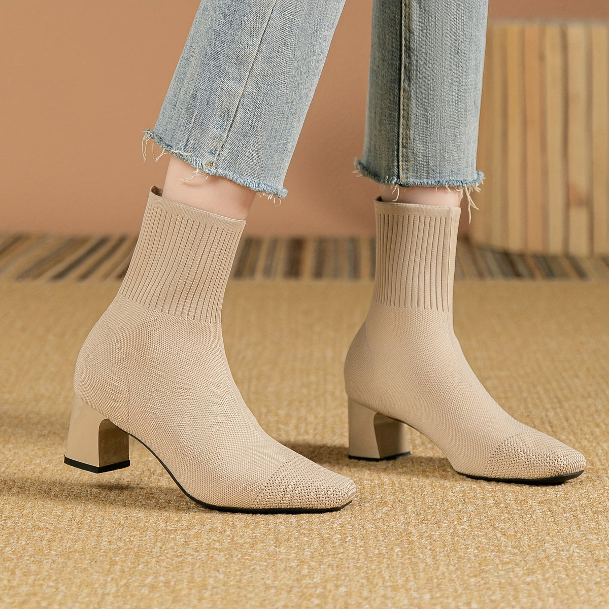 Honeysuckle | Knit Block Heel Ankle Boots