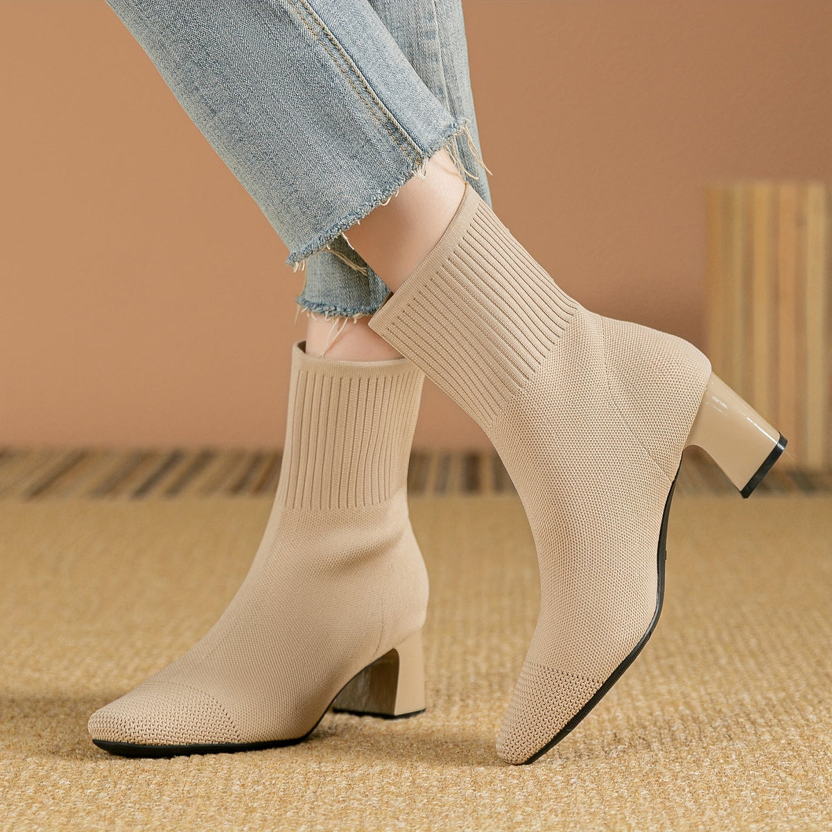 Honeysuckle | Knit Block Heel Ankle Boots