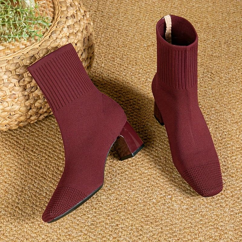 Honeysuckle | Knit Block Heel Ankle Boots