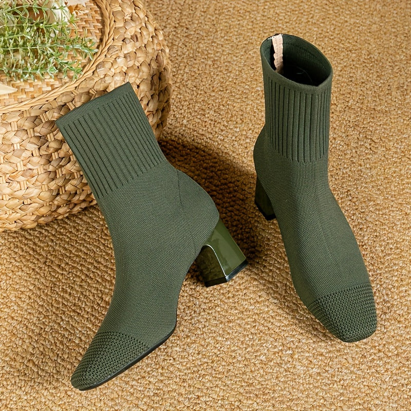 Honeysuckle | Knit Block Heel Ankle Boots