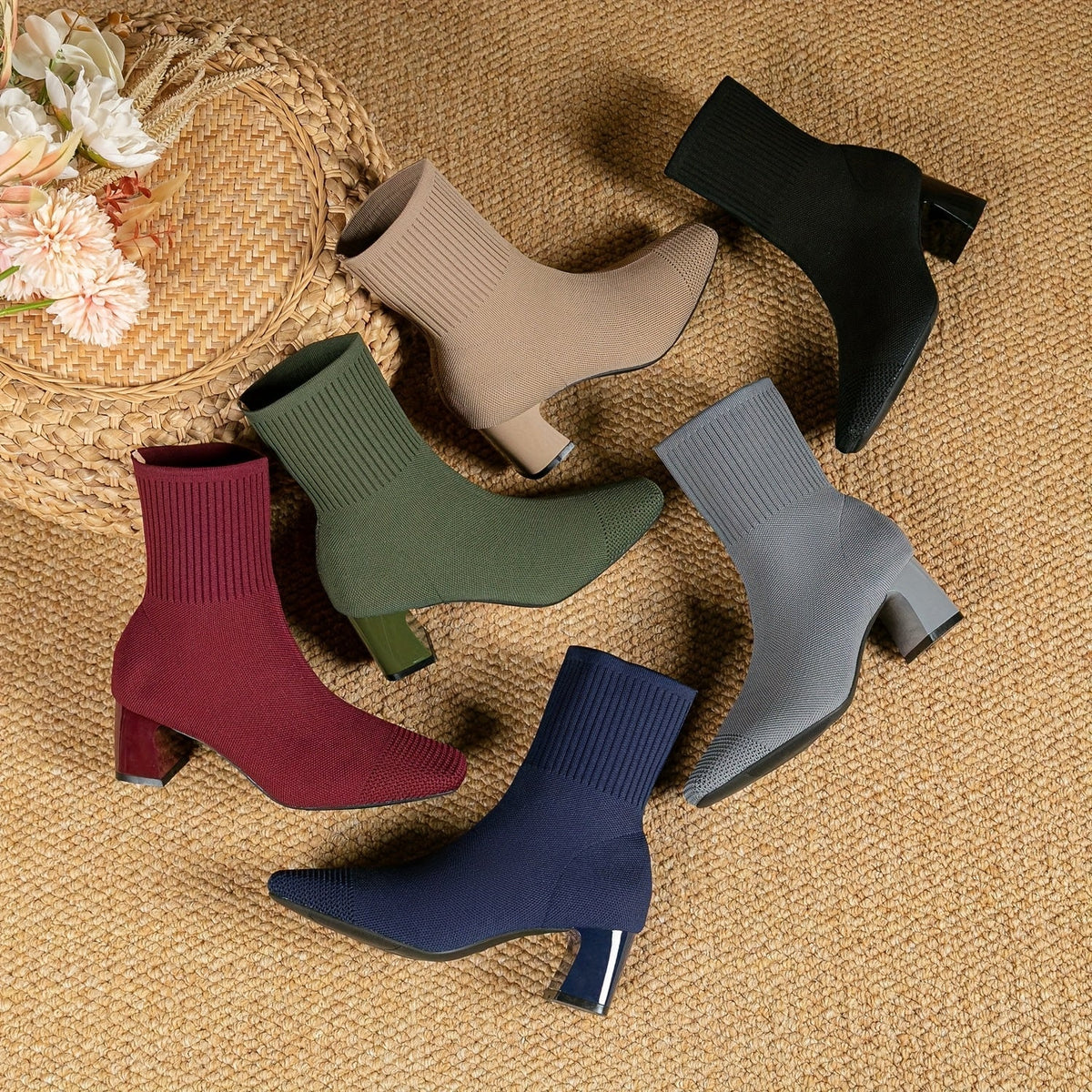Honeysuckle | Knit Block Heel Ankle Boots