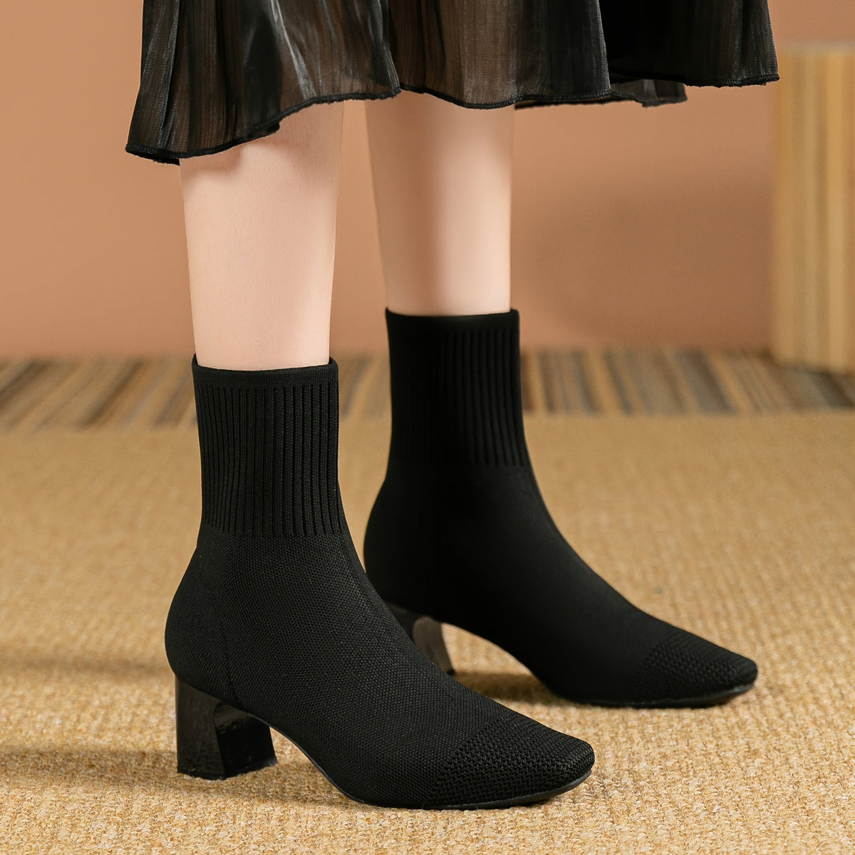 Honeysuckle | Knit Block Heel Ankle Boots