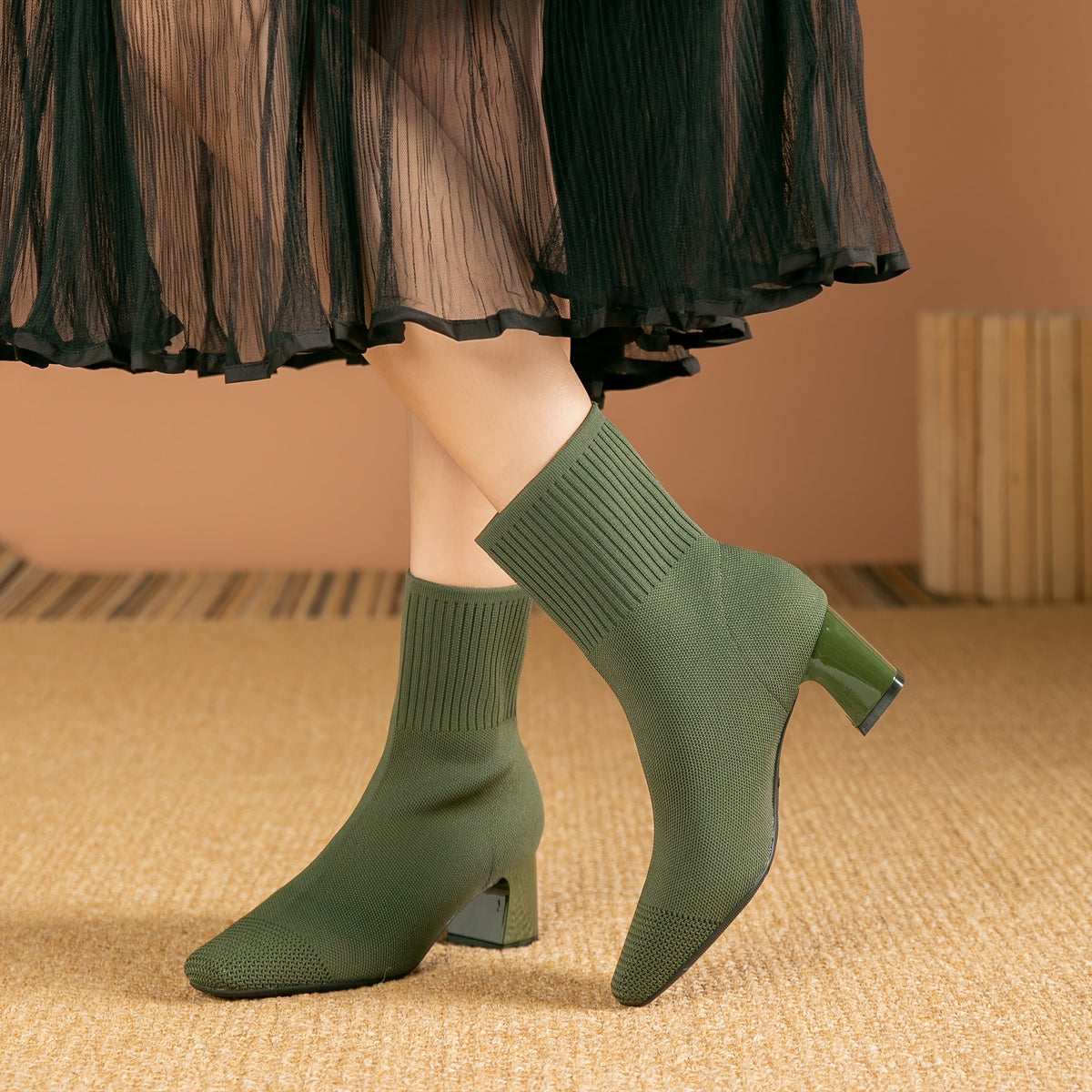 Honeysuckle | Knit Block Heel Ankle Boots