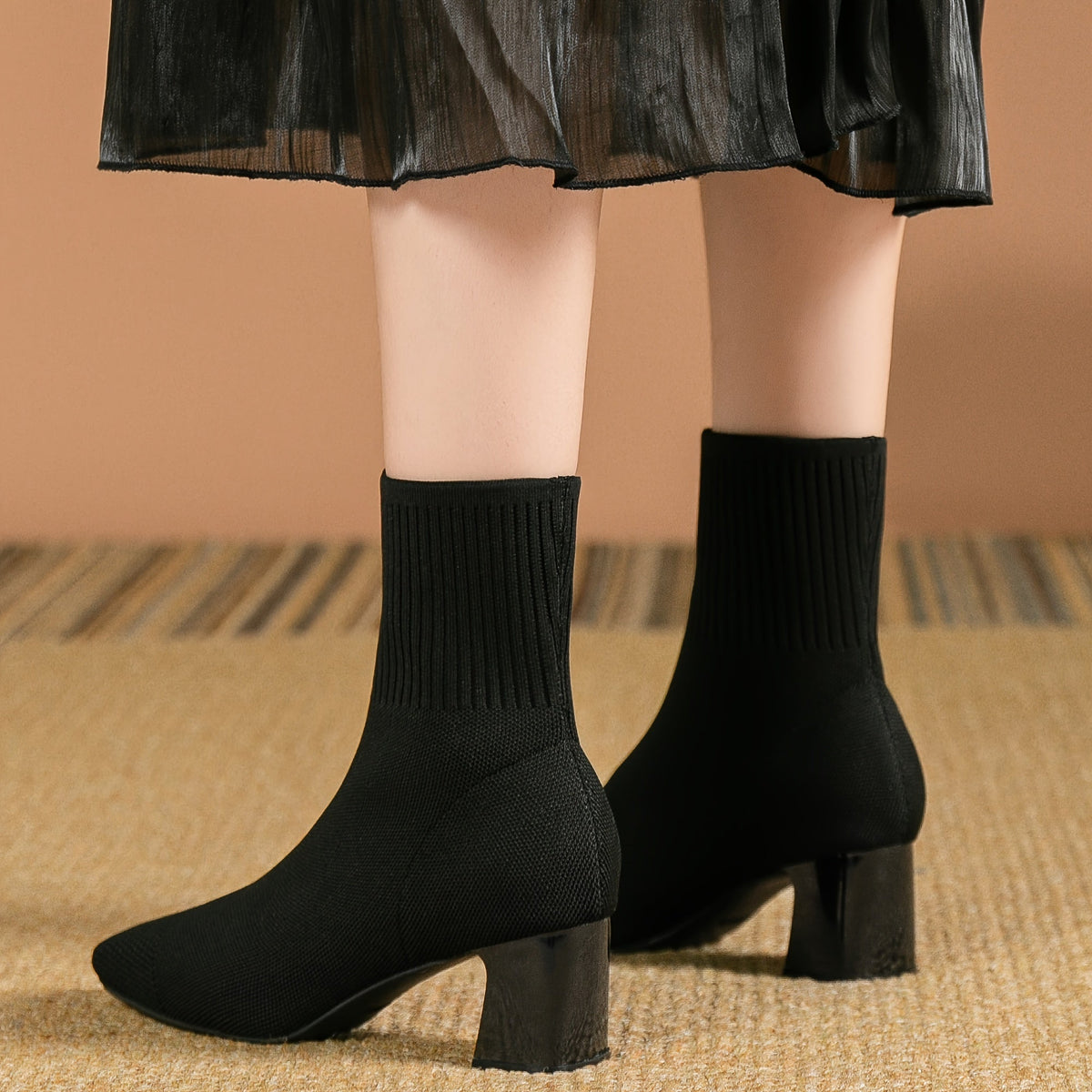 Honeysuckle | Knit Block Heel Ankle Boots