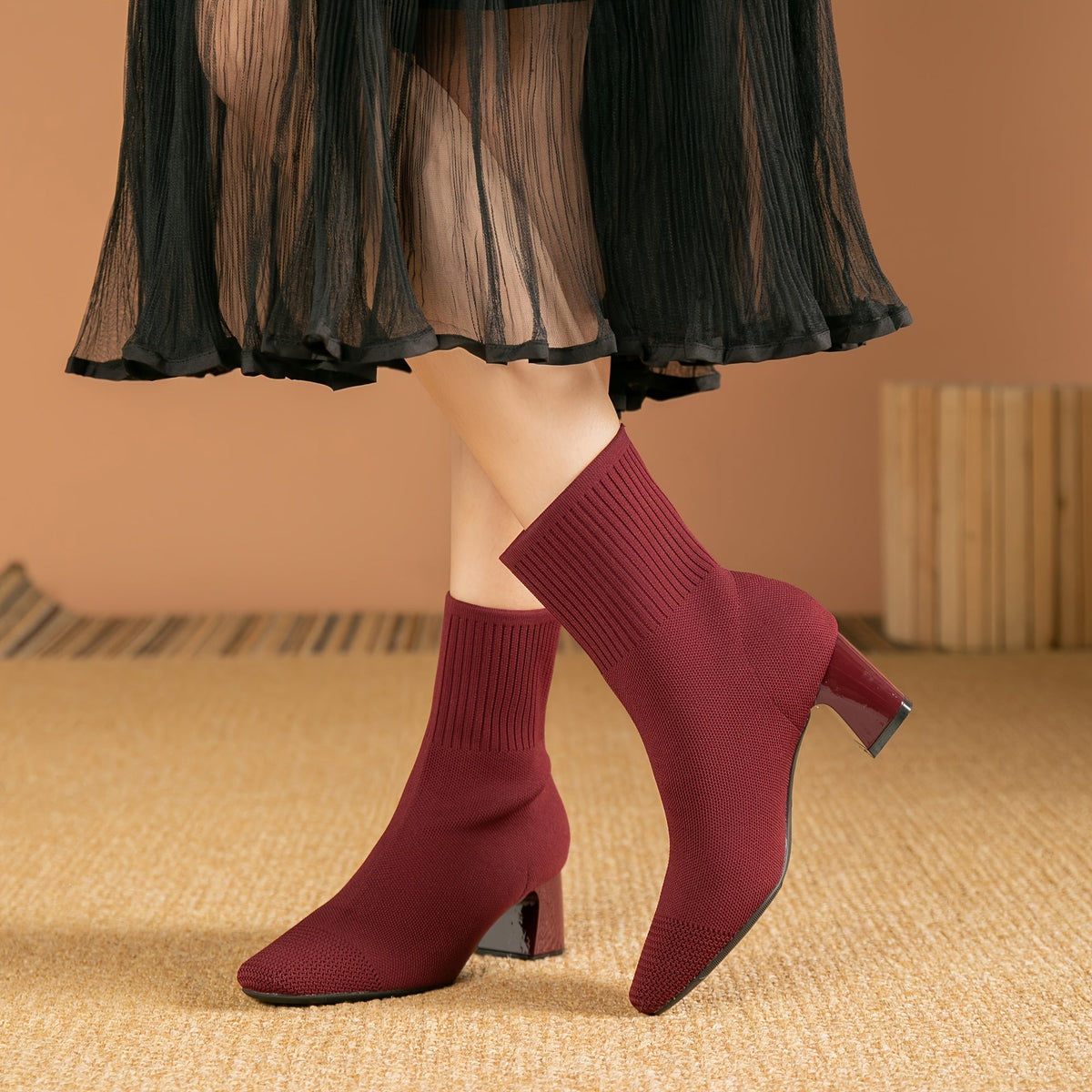 Honeysuckle | Knit Block Heel Ankle Boots