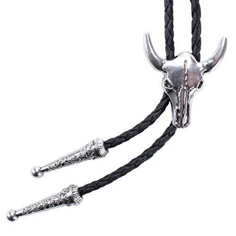 Bolo Tie | Silver-Tone Floral Slide & Adjustable Leather Cord
