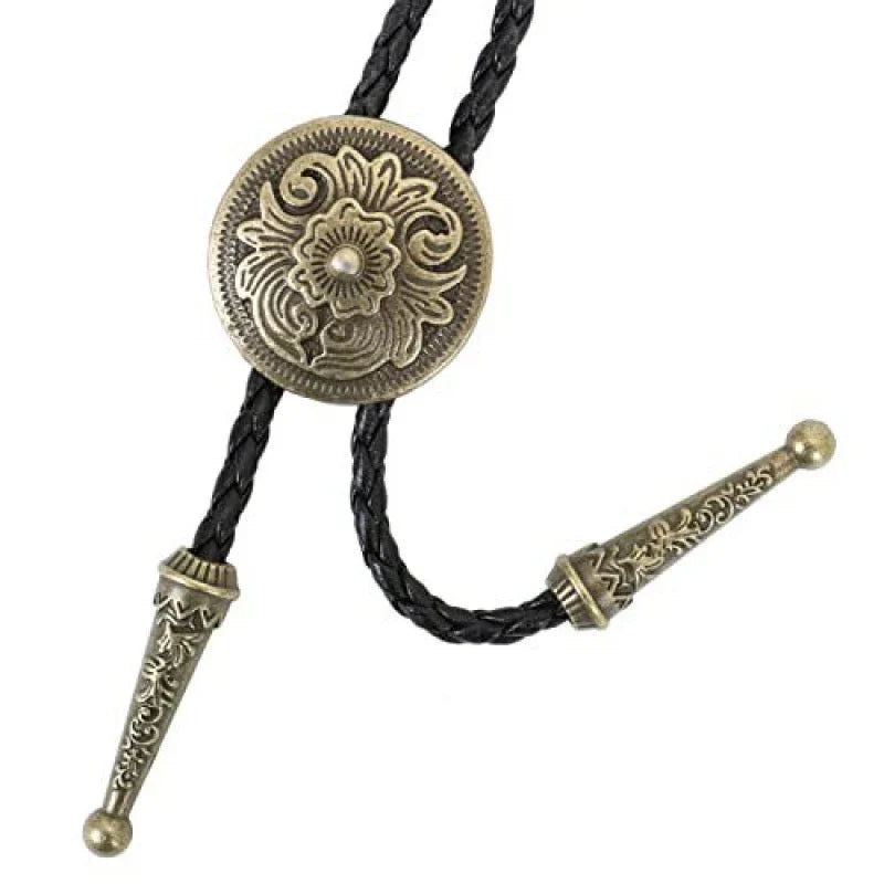 Bolo Tie | Silver-Tone Floral Slide & Adjustable Leather Cord