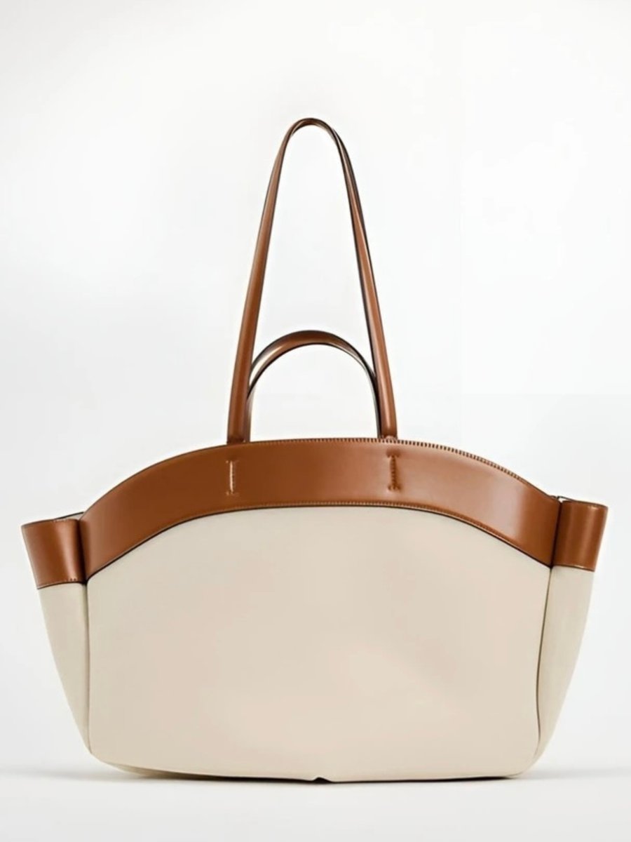 Women’s Two-Tone Canvas Tote Bag – Large Structured Carryall with Contrast Trim Dual Handles and Shoulder Strap for Work Travel Shopping and Everyday City Use