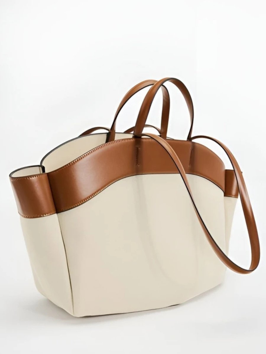 Women’s Two-Tone Canvas Tote Bag – Large Structured Carryall with Contrast Trim Dual Handles and Shoulder Strap for Work Travel Shopping and Everyday City Use