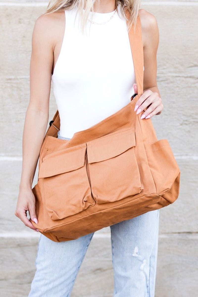 Women’s Large Multi-Pocket Canvas Shoulder Bag – Oversized Utility Tote with Wide Strap and Front Compartments for Work Travel Shopping Weekend Trips and Everyday Casual Carry