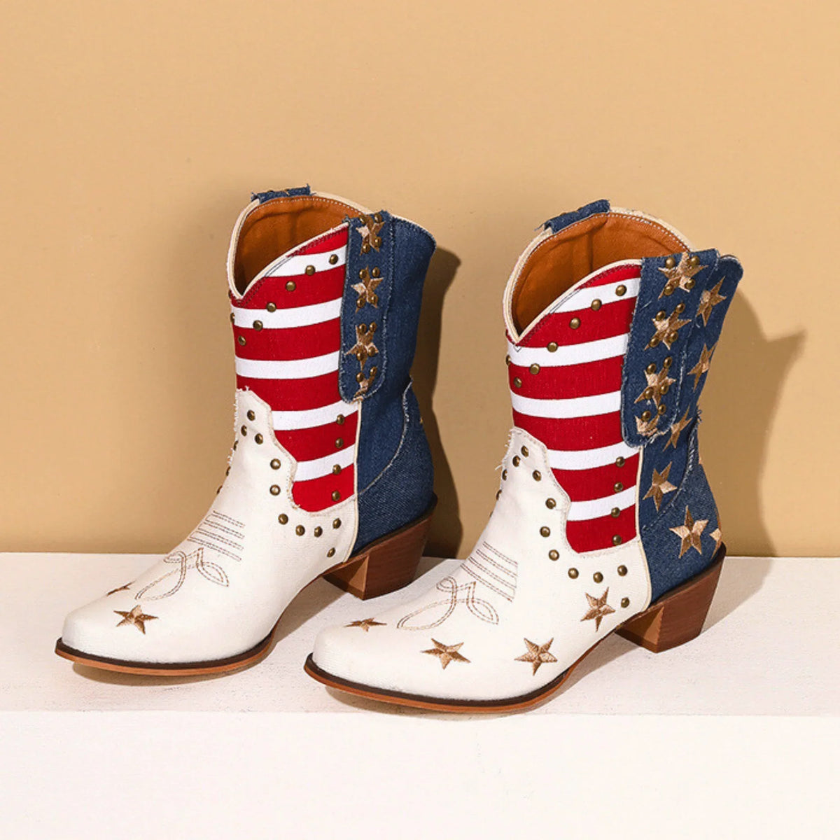Women's Western Ankle Boots | Embroidered Block Heel