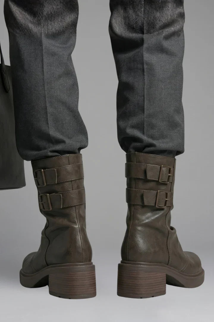 Women's Mid-Calf Boots | Buckle Detail & Low Heel