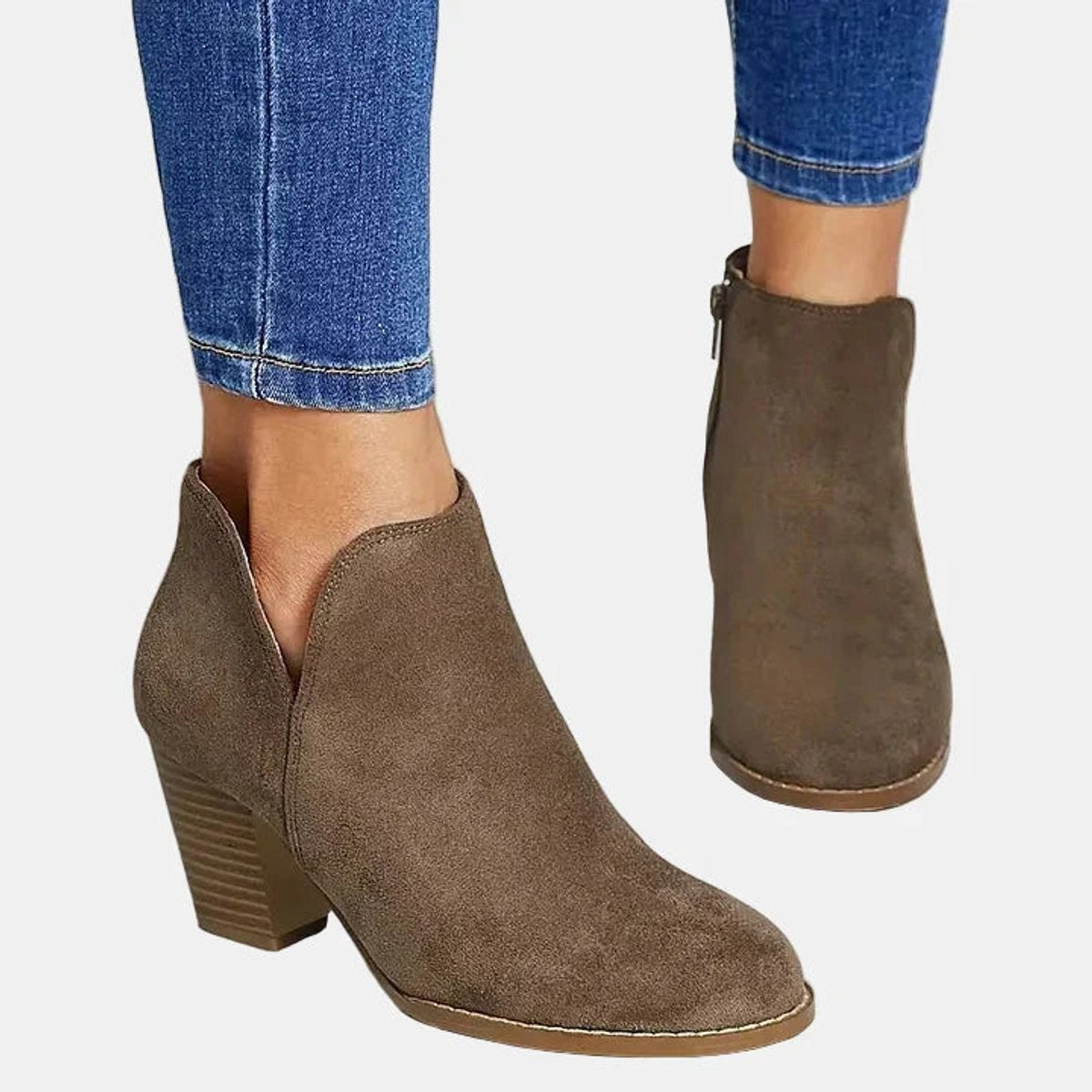 Juliette | Women's Suede Block Heel Ankle Boots Side Zip Booties