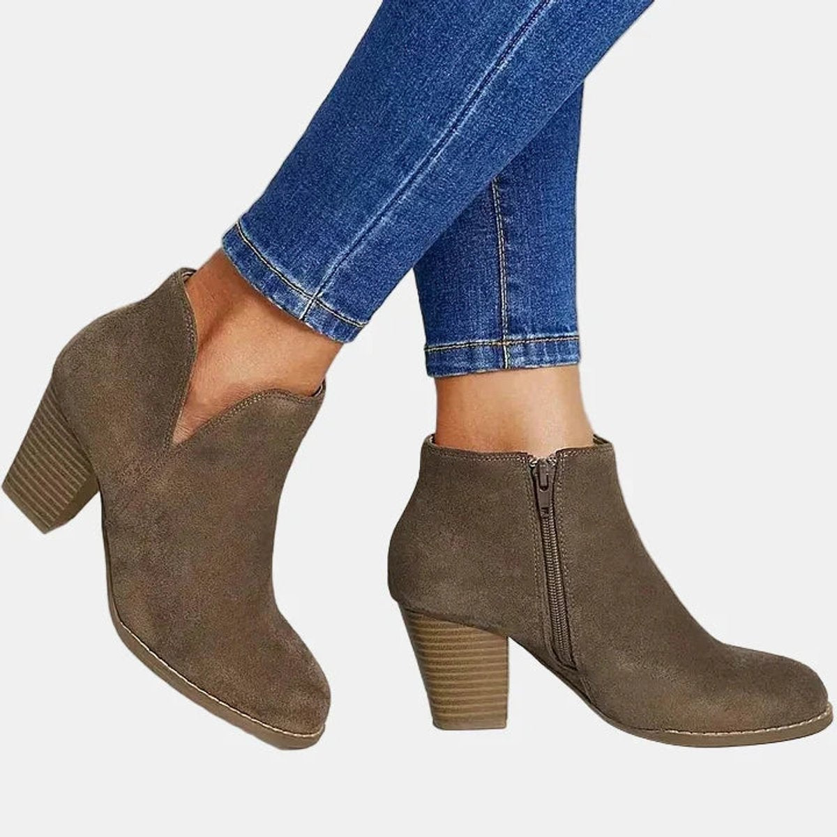 Juliette | Women's Suede Block Heel Ankle Boots Side Zip Booties