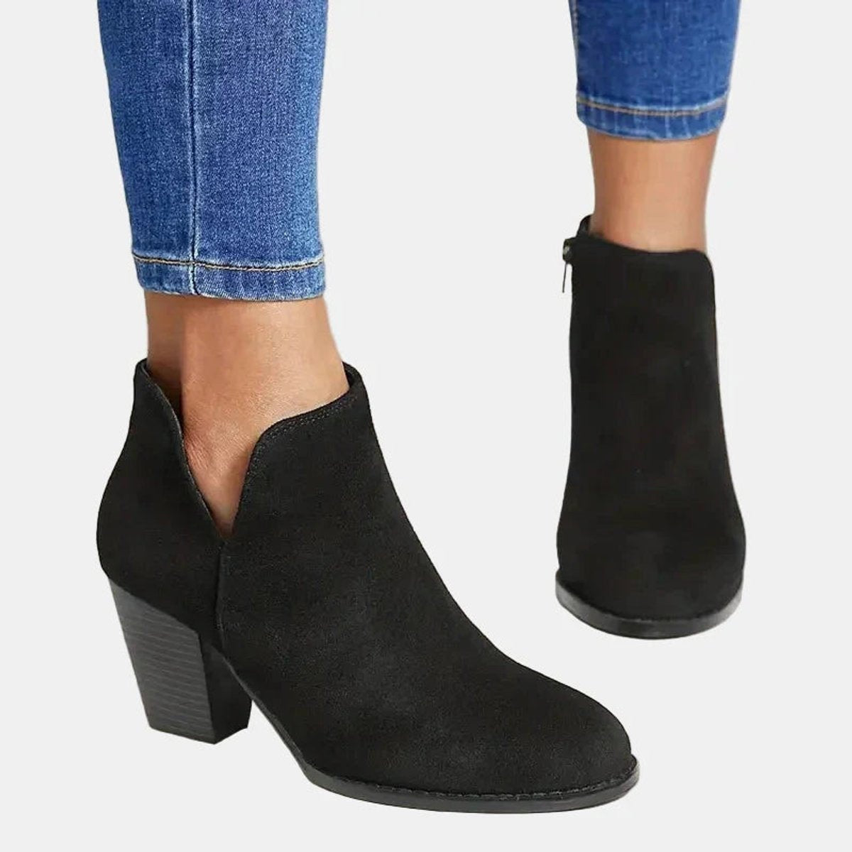 Juliette | Women's Suede Block Heel Ankle Boots Side Zip Booties