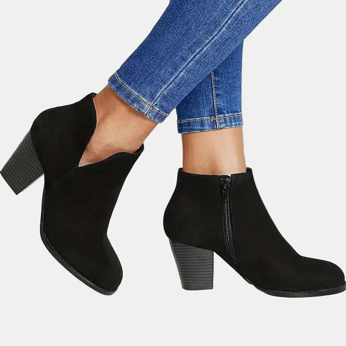 Juliette | Women's Suede Block Heel Ankle Boots Side Zip Booties
