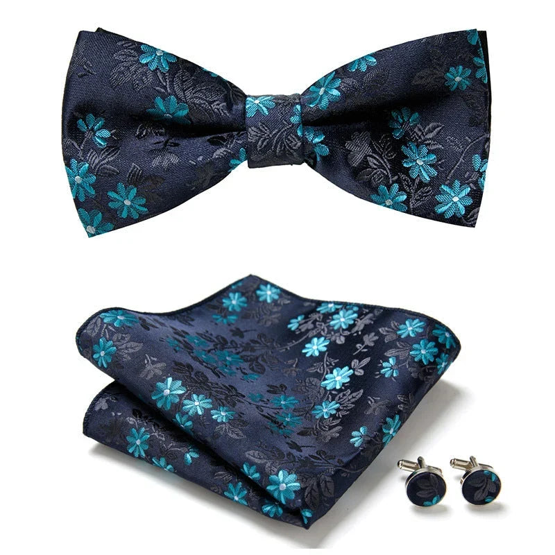 Bow Tie Set | Floral Print & Hand-Sewn Polyester | 3-Piece