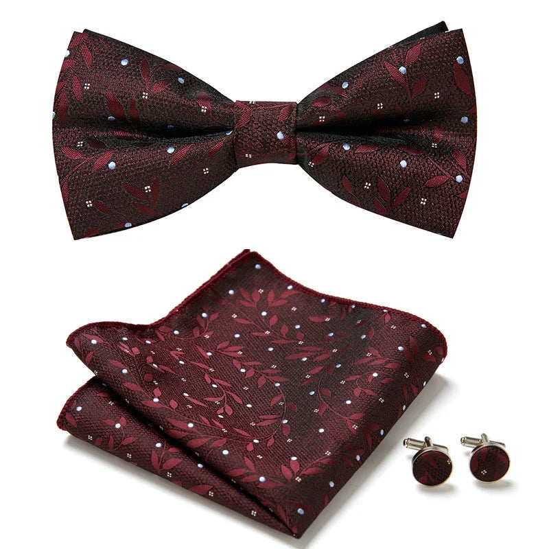 Bow Tie Set | Floral Print & Hand-Sewn Polyester | 3-Piece
