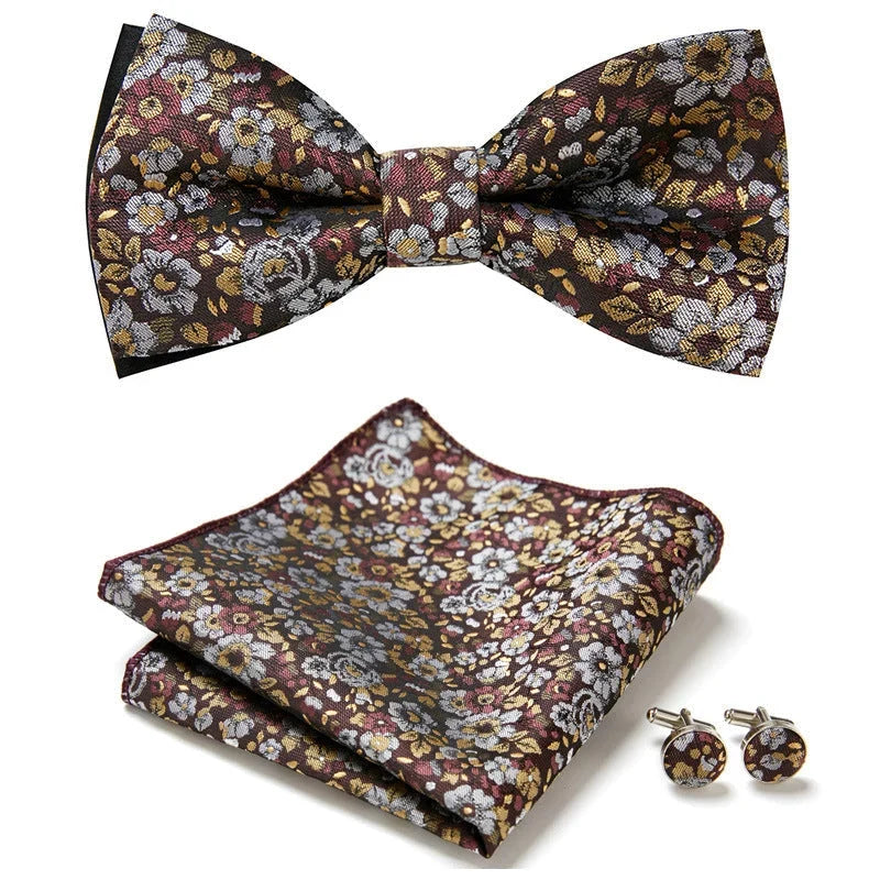 Bow Tie Set | Floral Print & Hand-Sewn Polyester | 3-Piece