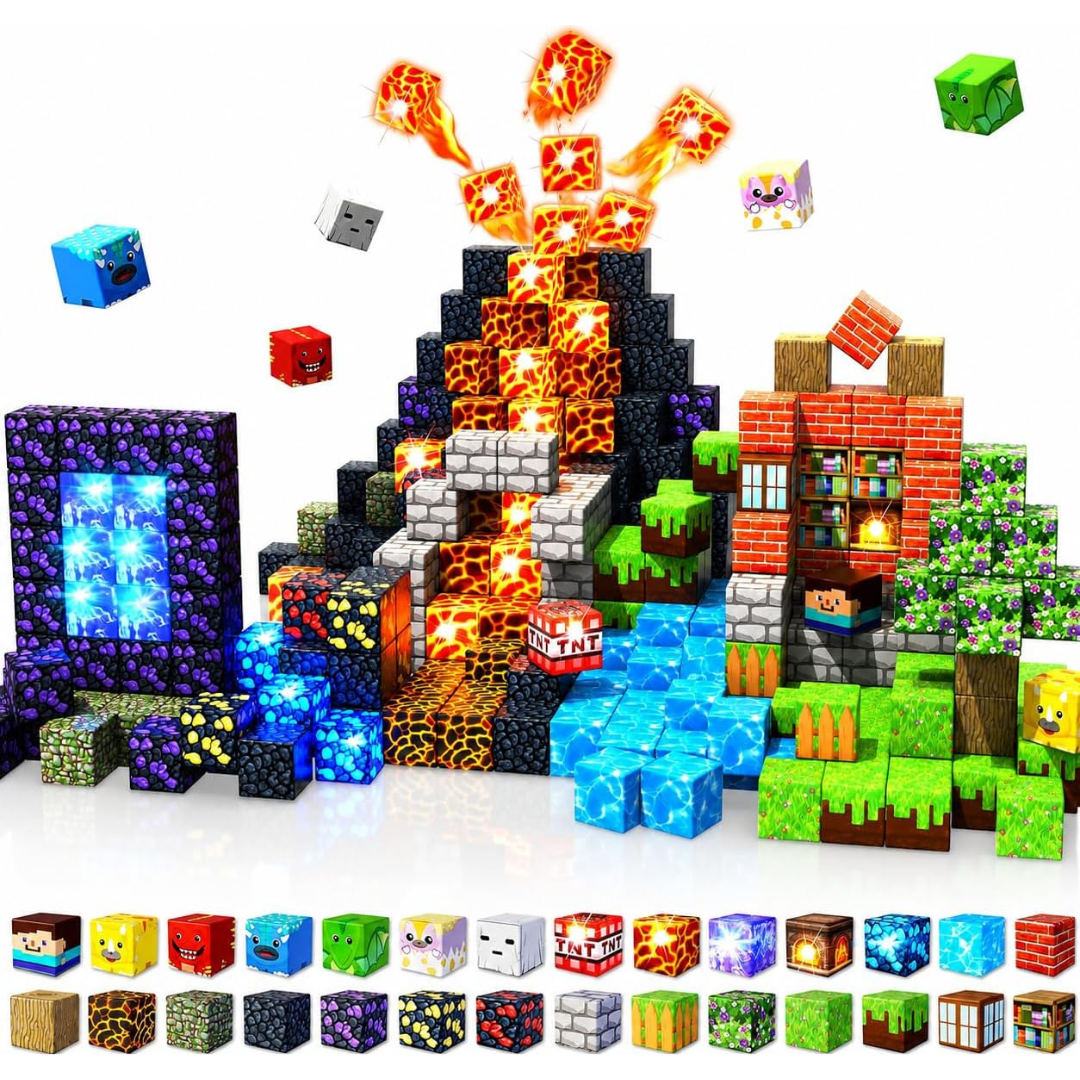 Boys' Magnetic Building Blocks with Light-Up Cubes and Childrens Toys