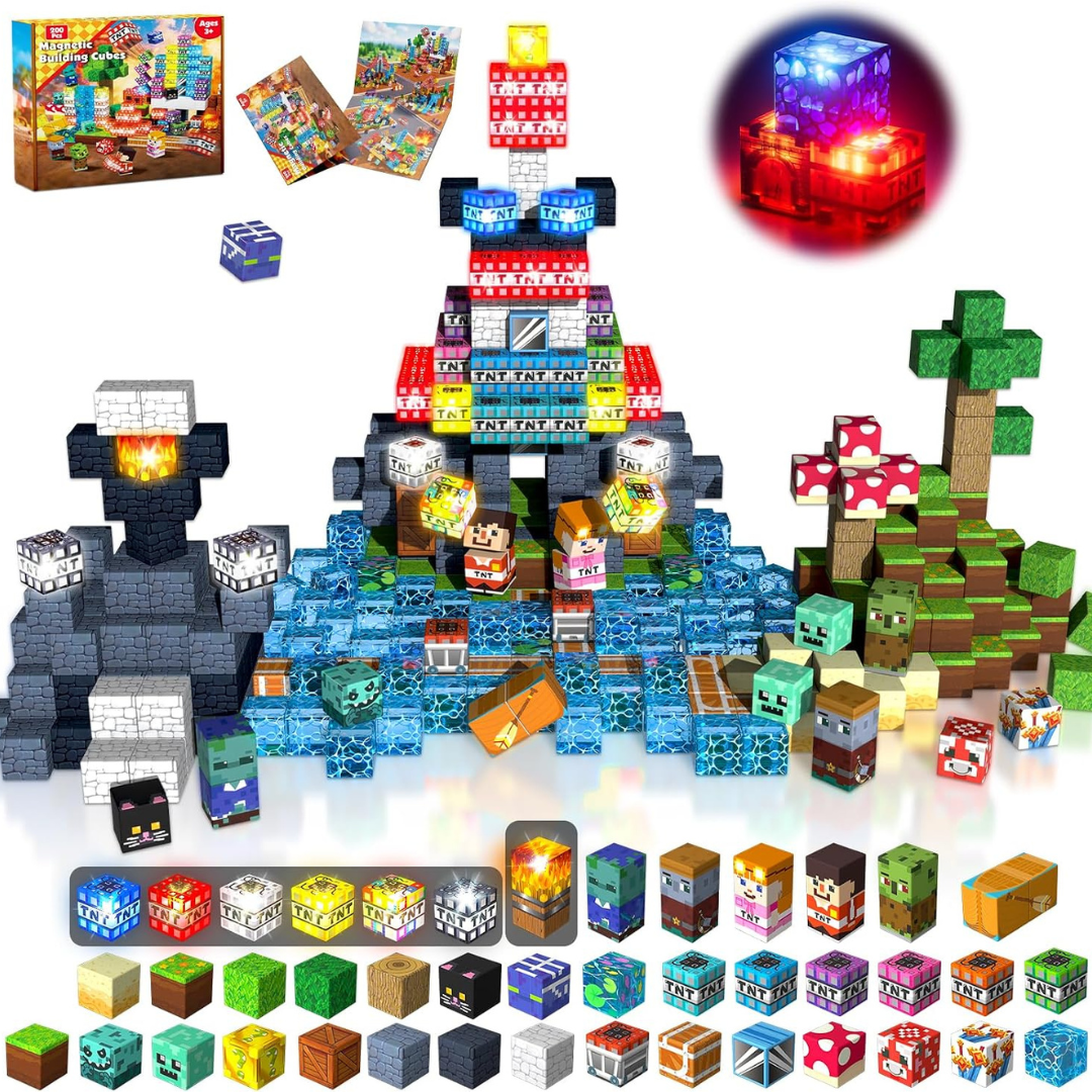 Boys' Magnetic Building Blocks with Light-Up Cubes and Childrens Toys