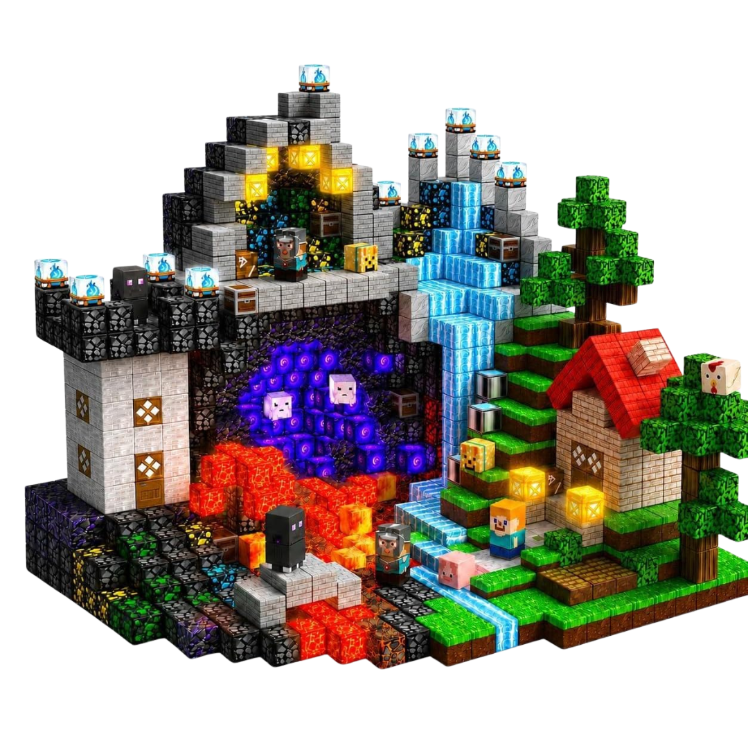 Boys' Magnetic Building Blocks with Light-Up Cubes and Childrens Toys