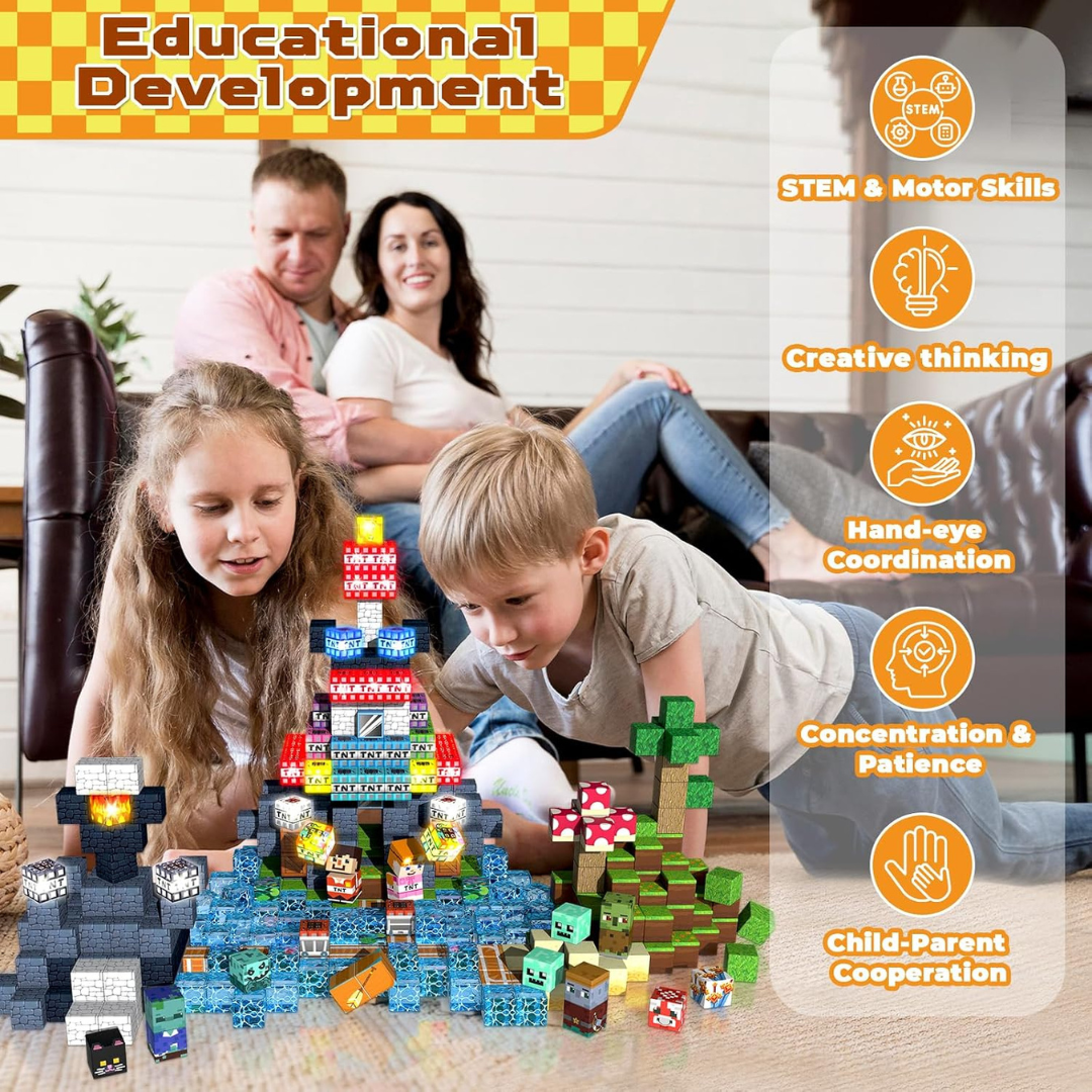 Boys' Magnetic Building Blocks with Light-Up Cubes and Childrens Toys